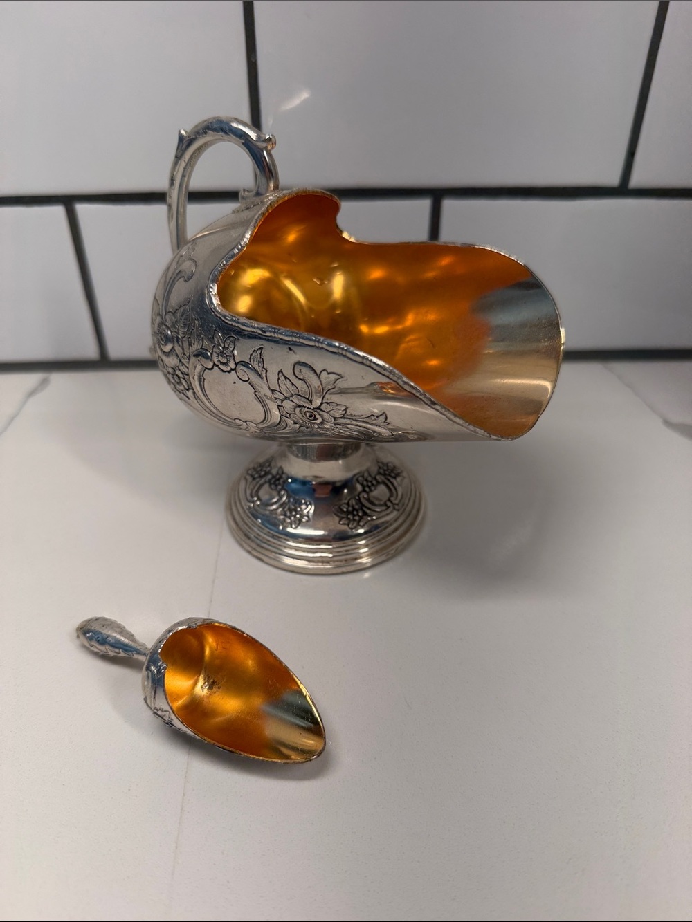 Vintage 1940's Raimond Silverplate Pedestal Scuttle